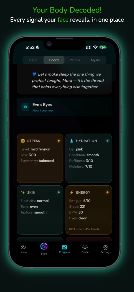 Your body decoded: stress, hydration, skin and energy dashboard
